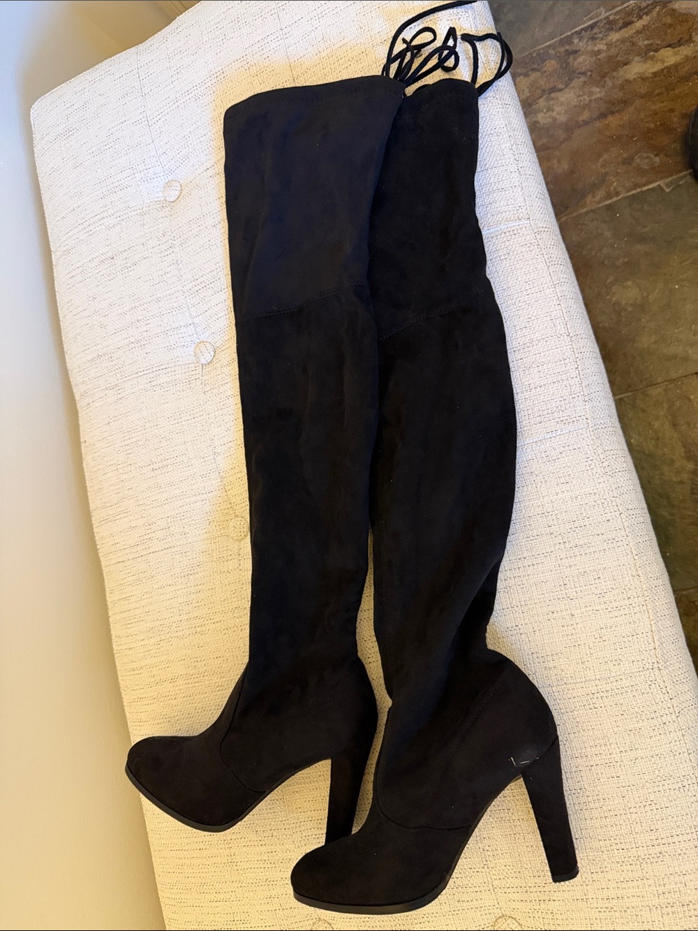 SHEIN Black Over-the-Knee Suede Block Heel Boots